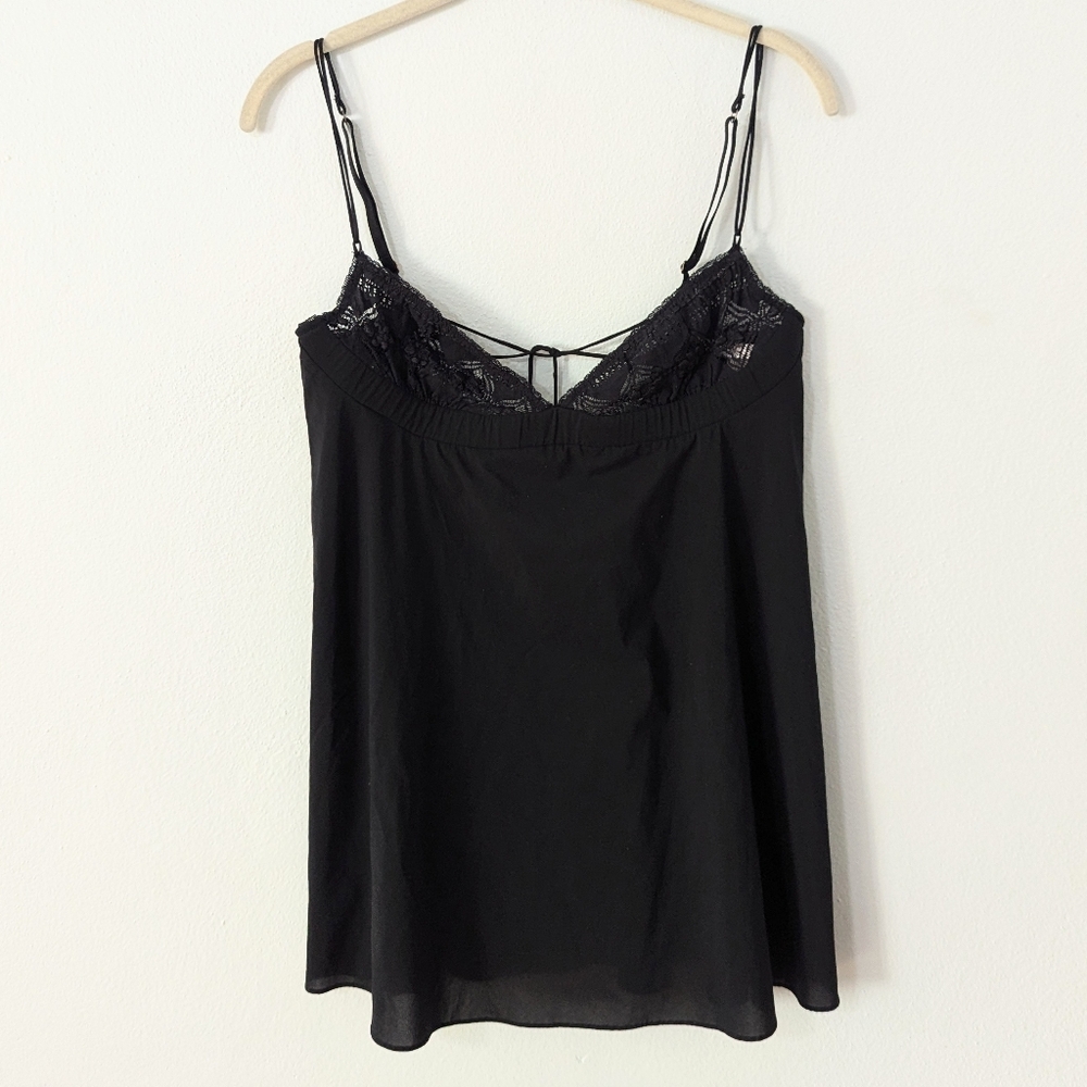 Vintage Victoria's Secret Vintage Flower Back Crochet Satin Slip Black Medium M